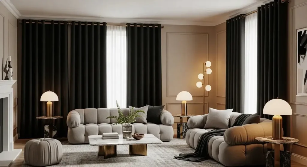 Black Blackout Eyelet Curtains