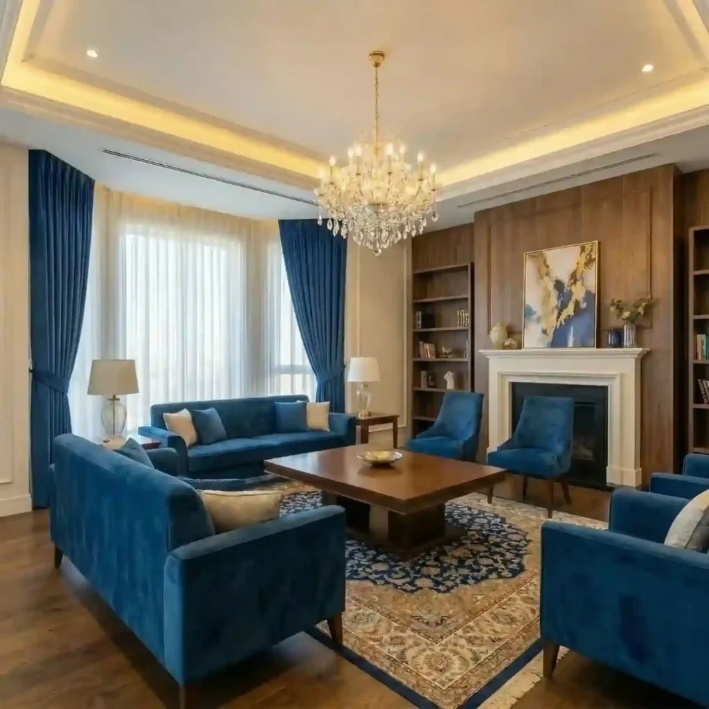 blue american style curtains