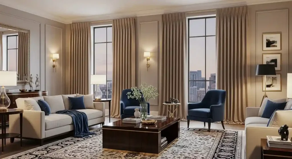 Golden Double Pinch Pleat Curtains