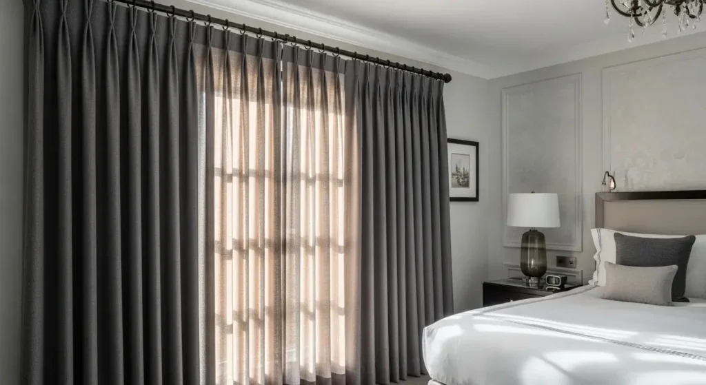 Elegant Double Pinch Pleat Curtains bedroom
