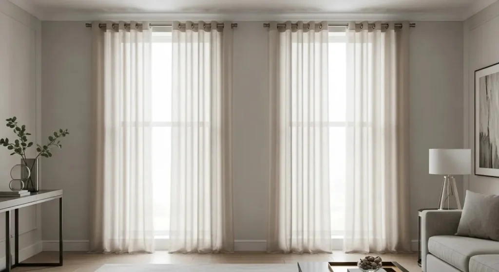 White eyelet sheer curtains livingroom