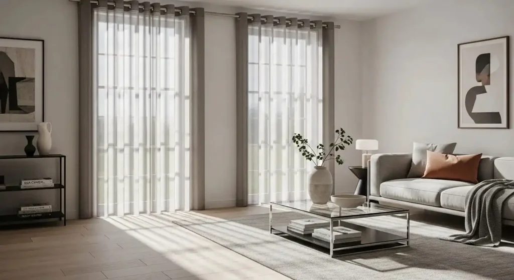 eyelet grey and white sheer curtains