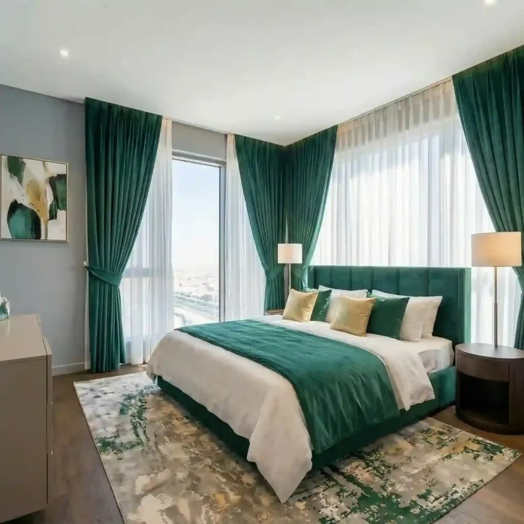 green american style curtains