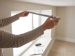 Measuring a window at the ceiling line for a wave curtain track